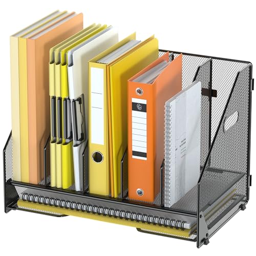 Docnest Desk File Holder Sorter, 5 Vertical Compartments Rack with Letter Tray, Mesh Magazine File Holder with Handle,Workspace Organizers,Desk Organizers for Paper, Mail, Documents-Black - color: Black-5 Compartments