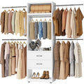 Metal Closet System, 4FT-8FT Closet Organizer System with 4 Expandable Hanging Rods and Metal Tower,79"H Walk in Closet System with 2 Drawers and Shelving,Built in Closet,Wall Mount,White