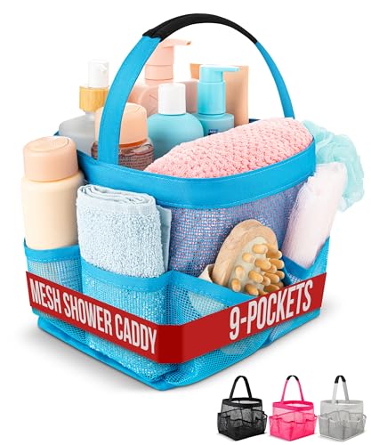 Masirs Mesh Shower Caddy – 9 Pocket Portable Shower Tote Bag for College Dorm Room Essentials, Quick-Dry Bathroom Organizer for Travel, Gym, Camping, Beach – Lightweight Collapsible Blue - color: Blue