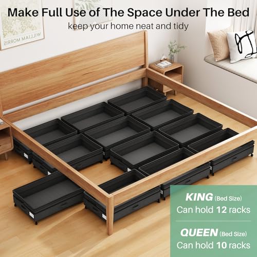 Kitstorack 4 Pack Height-adjustable Under Bed Storage with Wheels, Under Bed Storage Containers,Under Bed Shoe Storage Organizer with Clear Window&Label, Suitable for Clothes Storage, Black - color: Black, size: 4 Pack