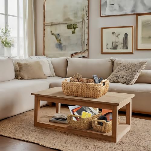 Casafield Set of 3 Water Hyacinth Oval Storage Baskets with Wooden Handles - Small, Medium, Large - Woven Nesting Basket Organizers - color: Natural - Hyacinth, size: Set of 3 - Small, Medium, Large
