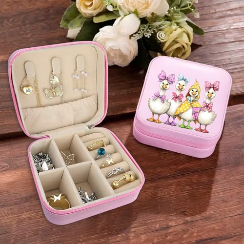 Duck Pattern Portable Print Jewelry Box, 1pcs Pink Compact Jewelry Box Travel Jewelry Case Travel Case Organizer Bag Storage Box Jewelry Holder For Necklace Earrings Rings Bracelet Y12 - color: Duck 3