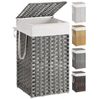 SONGMICS Laundry Hamper with Lid, 17.2 Gallon (65 L) Synthetic Rattan Clothes Laundry Basket with Lid and Handles, Foldable, Removable Liner, Dove Gray ULCB165G01 - color: Dove Gray, size: 65 L