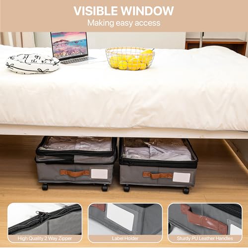 Expandable Under Bed Storage with Wheels 2 Pack – Large Under Bed and Closet Storage - Expandable Storage Bins with Lid & Dividers, Low Profile Storage Solution for Clothes, Shoes Great for Dorm Rooms