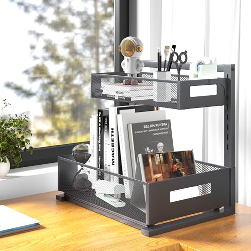 Petiza Under Sink Organizer Pull Out Cabinet Organizer Adjustable Height 2 Tier with Sliding Drawers Kitchen Bathroom Organizer and Storage(Gray-1pc) - color: Gray, size: Extra Large-1 pack
