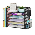 Simple Trending 6 Tier Desk File Organizer, Paper Letter Tray Organizer with File Holder and Pen Container, Black - style: 6 Tier Black-Pen Container