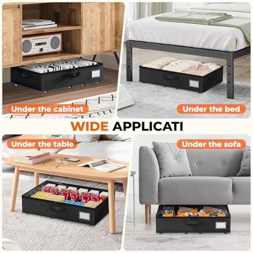 Dayacoco Underbed Storage with Wheels, 2 Pack Under Bed Storage Containers with Clear Lids No Assembly Required, 6.1 inch Rolling Under Bed Storage for Clothes, Shoes - size: 6.1 inch height-black