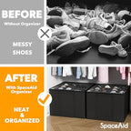 SpaceAid Shoe Organizer for Closet, 2 Pack Foldable Shoe Storage Containers Baskets Boxes Bins w/Adjustable Dividers, Fits 16-32 Pairs, Black - color: Black
