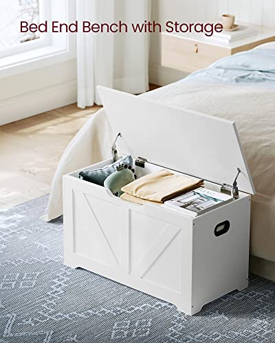 VASAGLE Storage Chest, Storage Trunk with 2 Safety Hinges, Storage Bench, Shoe Bench, Farmhouse Style, 15.7 x 31.5 x 18.1 Inches, for Entryway, Bedroom, Living Room, Cloud White ULSB062T14 - color: Cloud White, size: 31.5"W x 18.1"H, style: Farmhouse