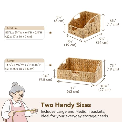 GRANNY SAYS Wicker Storage Basket, Wicker Basket with Handles, Trapezoid Woven Baskets for Shelves, Decorative Baskets for Home Decor, Water Hyacinth, 3 Pack - color: Water Hyacinth, size: 10¾"D x 17"W x 7½"H + 2x 9½"D x 7½"W x 6¾"H