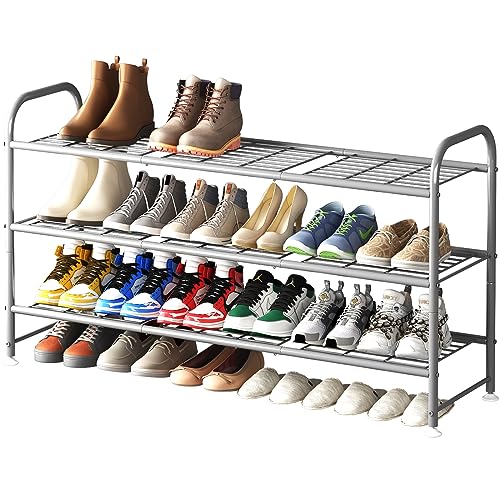 LINZINAR Shoe Rack 3 Tier Long Metal Shoe Organizer for Closet Entryway Grey - color: Grey, size: 3-Tier