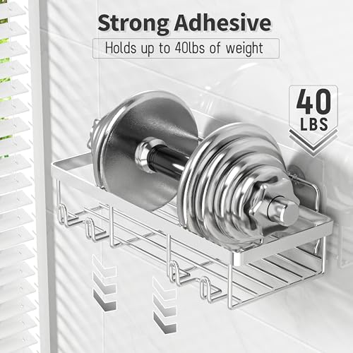 Liuoud 10 Pack Shower Caddy Organizer Rack Shelf for Inside Shower, Self Adhesive Wall Storage Basket Rustproof Stainless Steel Shampoo Holder Bathroom Accessory Decor Set, Silver - color: Silver