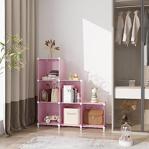 AWTATOS Cube Storage Organizer Protable Closet Organizers and Storage for Kids DIY Stackable 6 Cubes Storage Shelves Clothes Organizer for Bedroom, Home, Pink - color: Pink