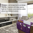 Armchair Caddy, Sofa Armrest Organizer with 14 Pockets, Waterproof Non Slip Recliner Remote Control Holder, Couch Chair Arm Storage for TV Remotes, Phone, iPad, Magazine, Books - color: Purple