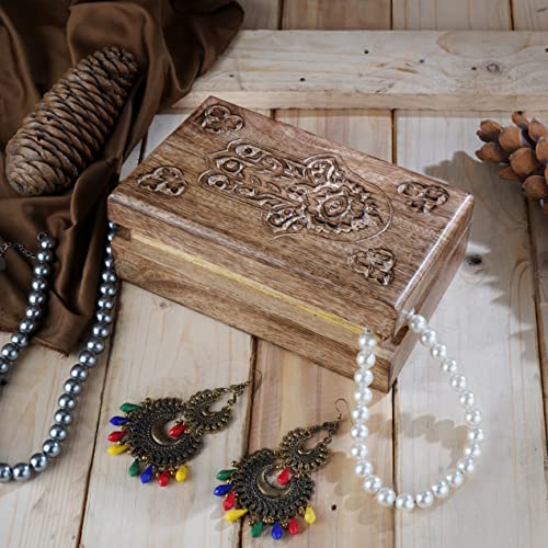 Ajuny Wooden Box with Hamsa Hand Carved Decorative Multipurpose Use Jewelry Organizer Travel Treasure Chest Trinket Holder Gift - 8 X 5 Inch - style: Hamsa Hamsa