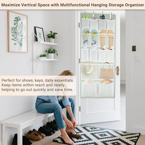 16 Pockets- Over Door Hanging Storage Organizer with 4 Kinds Pouch,Behind Closet Hanging Shelf Holder for Sock,Hat,Underwear,Travel Outfit,Shoes,Back of Door Space-saving Organization for Home,Dorm,RV - style: Medium-Green: Pack of 1