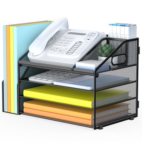 DocNest 4 Tier Paper Letter Tray File Organizer, Mesh Desk File with Handle, Workspace Desk Organizers with Pen Holder, Office Organization Storage Accessories - Black - color: Black, size: 15.4" x 9.1" x 10.3"