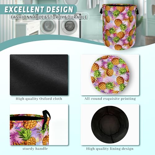 Tropical Pineapples Laundry Basket Foldable With Handles Palm Leaves Tote Bag Oxford Cloth Colorful Laundry Hamper Clothes Toy Storage Bucket For Bathroom/Laundry/Bedroom 18.9" x 16.5 " - color: Tropical Pineapples With Palm Leaves