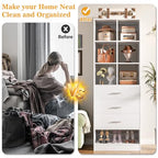 Homieasy Closet System Organizer with 3 Drawers and Partition Storage, Freestanding Wardrobe Organizer Modular with Shoe Shelf, Expandable for Walk-in or Reach-in Closets, White