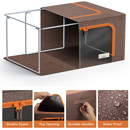 Sorbus® Storage Bins Boxes, Foldable Stackable Container Organizer Basket Set with Large Clear Window & Carry Handles, for Bedding, Linen, Clothes (Brown) - color: Brown, size: 2 Pack