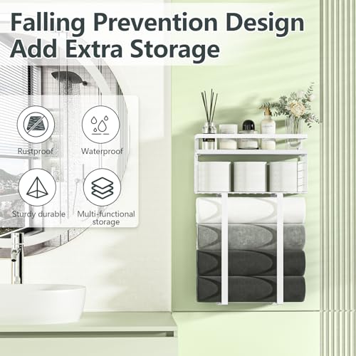 Towel Racks for Bathroom, Bathroom Shelf Over Toilet,Floating Shelves with Towel Rack Paper Holder Storage Basket,Floating Shelves for Wall Decor,White - color: White, size: Large
