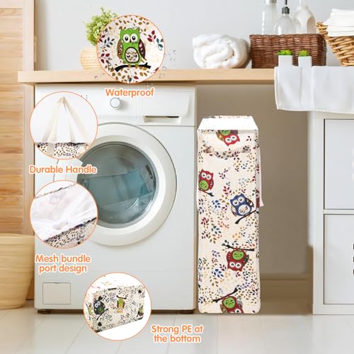 Odonata Slim Laundry Hamper Handles Collapsible Laundry Basket Thin Dirty Clothes Basket Narrow Laundry Bag Foldable Dirty Hamper 48L (Owl) - color: Owl