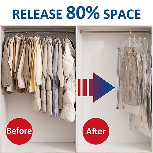 Hanging Vacuum Storage Bags, 4 Pack Hanging Storage Bags for Clothes With Electric Pump, Vacuum Sealed for Suits, Dress, Jackets (4 Long) - size: 4-Long-Epump