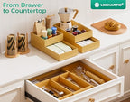 Bamboo Kitchen Drawer Organizer Boxes – 12" x 6" Stackable Wood Silverware Utensil Tray for Drawers Bins, Cutlery & Flatware Storage – Wooden Organizers Set of 2 for Junk Drawer, Bathroom, RV - size: 12" x 6" x 2"