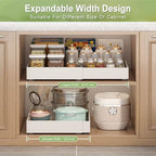 2-Pack-Expandable-Pull-Out-Cabinet-Organizers For Kitchen, Adjustable Slide Out No Drill Adhesive Drawers With Raising Pad For Framed Cabinet, Heavy Duty Sliding Roll Out Shelves Inside Cabinet - color: White