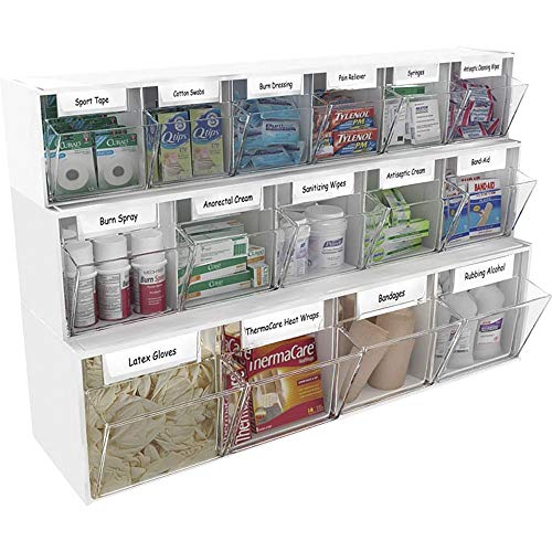 Deflecto Interlocking Tilt Bin, 9 Bin Unit, Clear and White, 23-5/8” x 3-5/16” x 2-5/8” (20903OP) - style: 9 Bins