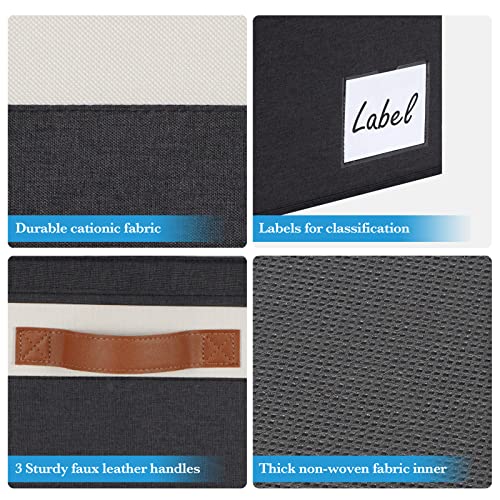 Large Storage Bins with Lids, Foldable Fabric Storage Baskets with Lids, Sturdy Storage Boxes with Labels and 3 PU Handles for Closet Home Bedroom Office (3 Packs, Black&White) - color: Black with White, size: Large-3pcs