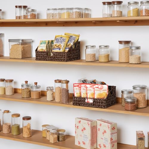 GRANNY SAYS Wicker Storage Basket for Shelves, Wicker Basket with Handles, Trapezoid Woven Baskets for Storage, Decorative Baskets for Home Decor, Brown, 2 Pack - color: Brown, size: 10¾"D x 15"W x 7½"H + 9½"D x 13½"W x 6¾"H