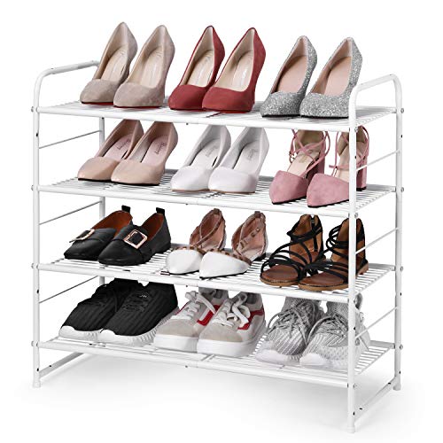 Simple Trending 4-Tier Stackable Shoe Rack, Expandable & Adjustable Shoe Organizer Storage Shelf, Wire Grid, White - color: White, size: 4 Tiers