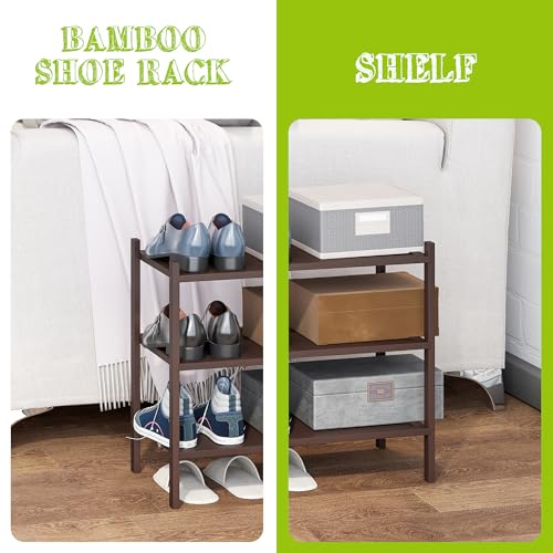 BMOSU 3-Tier Bamboo Small Shoe Rack Premium Stackable Shoe Shelf Storage Organizer for Hallway Closet Living Room Entryway Organizer(Brown) - color: Brown, size: Small-3-Tier（17*11*18.3inches）