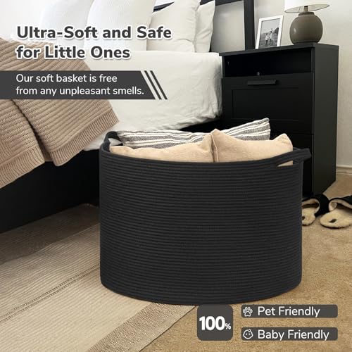 INDRESSME 115L Extra Large Black Blanket Basket, Dog Toy Bin Shoe Baskets Toy Box Organizer for Kids Decorative Laundry Basket for Home & Living Room, Black - color: Black, size: 23.6"D x 15.7"H