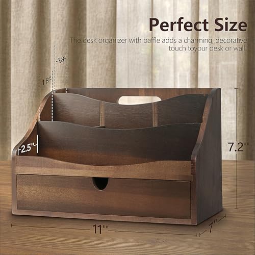 Rebee Vision Acacia Wood Mail Organizer for Desk – Retro Countertop Mail Holder with Dividers – 4-Slot Letter Sorter for Office Accessories – Desktop Organizer for Home Decor (Dark Acacia) - color: A-Dark Acacia