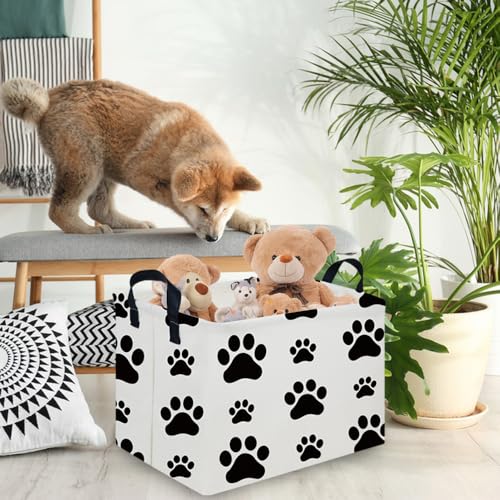 Rectangular Dog Basket,Nursery Hamper,Collapsible canvas kids toy storage box,Kids room storage basket,Pet decor(Dog paw) - color: Dog paw