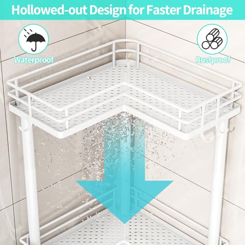 HapiRm Corner Shower Caddy Organizer - 4 Tier Shower Shelf Corner with Soap Holder, Rustproof Bathroom Standing Organizer with 4 Hooks, White - color: White, size: 4-tier