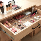 Masirs Clear Drawer Organizers Set 25 PCS – Plastic Storage Bins for Desk, Kitchen, Bathroom, Vanity – Modular, Stackable, Non-Slip Drawer Organizer Trays for Makeup, Utensils, Office Supplies - size: 25-Piece Set