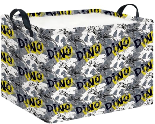 CLOCOR Rectangular Storage Basket,Collapsible Cute Pattern Storage Bin,Waterproof Books Box with Handles,Gift Basket(Grey Dinosaur) - color: Grey Dinosaur