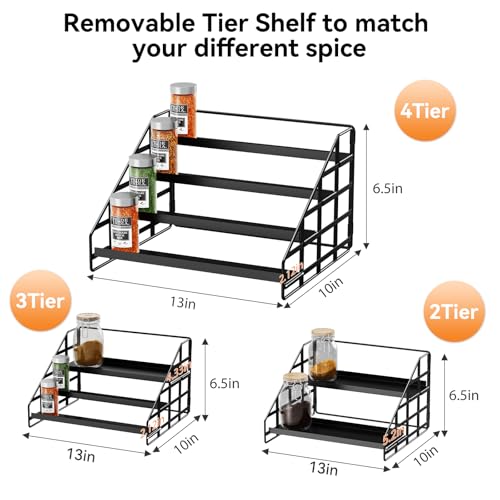 Bunoxea Spice Rack 4 Tier Kitchen Cabinet Organizer,Countertop Spice Rack,Tier Depth Adjustable Cabinet Shelf,Step Spice Organization Easy Visibility,Holds Seasoning and Condiments - size: 1 Pack