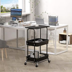 Simple Houseware 2-Tier Rolling Utility Cart with Lockable Wheels and Wood Top, Metal Storage Organizer Trolley for Kitchen, Bathroom, Office, Craft Room, Black - color: Black