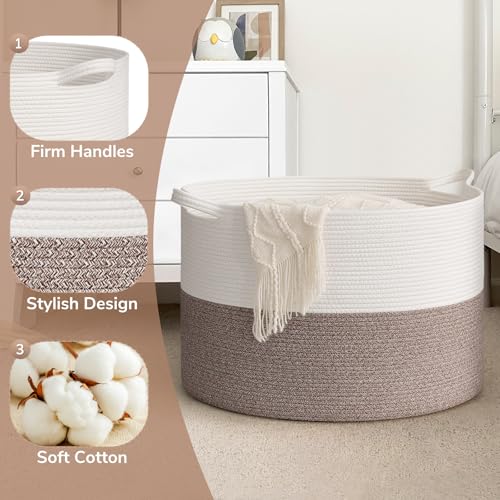 Goodpick 115L Extra Large Blanket Basket, 23.5"x23.5"x15.8" Woven Rope Basket for Storage, Kids Toy Storage for Nusery Room, Mele - color: Mele, size: 23.5x23.5x15.8 Inch (Pack of 1)
