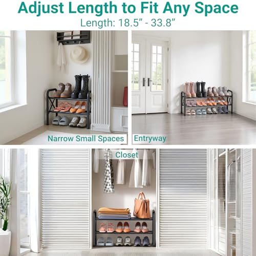 YEASHEIN 2-Tier Expandable Shoe Rack for Closet Floor, X-Frame Metal Small Shoe Rack for Entryway, Adjustable Shoe Shelf Organizer, Free Standing Shoe Racks for Front Door Entrance, Garage - Black - color: Black, size: 2 Tier
