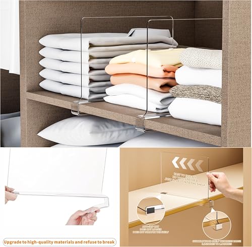 Yieach 4 Pack Clear Acrylic Shelf Divider for Closet Organization - 9.2″ Tall Closet Dividers for Wood Shelves,Cupboard,Vertical Shelf Separators in Closet for T-Shirt,Purse,Handbag,Sweater Organizer - size: Pack of 4