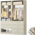 Besiost 4FT Closet Systems with 5 Wood Drawers, 48 Inch Closet Organizer System with 2 Hanging Rods & 7 Shelves, 48" Walk-in Closet, White Oak (48"L x 15" W x 80" H) - color: White Oak