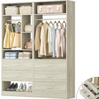 Besiost 4FT Closet Systems with 5 Wood Drawers, 48 Inch Closet Organizer System with 2 Hanging Rods & 7 Shelves, 48" Walk-in Closet, White Oak (48"L x 15" W x 80" H) - color: White Oak