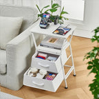 Nightstand with Charging Station, Side Tables for Bedroom with Built-in USB Side Table with 2 USB Ports and Outlets Nightstand with Cloth Drawer End Tables Living Room Sofa Couch - color: White With Socket