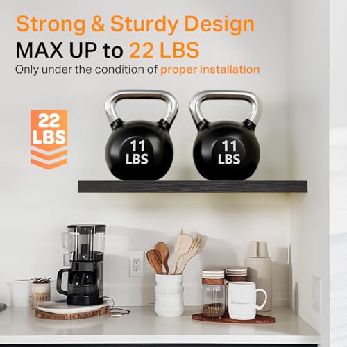 BAYKA Floating Shelves for Wall, Wall Mounted Rustic Wood Shelves for Bathroom, Bedroom, Living Room, Kitchen, Hanging Shelf for Books/Storage/Room Decor with 22lbs Capacity (Black, Set of 3, 15.7in) - color: A. Black - Universal Classic Style, size: 15.7