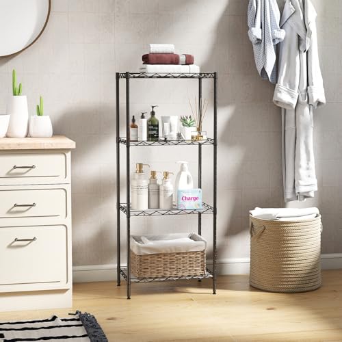 BestOffice | 4-Tier Wire Storage Shelves | 12"D x 18"W x 44"H | Black | with Adjustable Racks PP Liners | Compact Metal Shelf, Holds Upto 600 lbs | Ideal for Kitchens Closets Bathrooms Small Corners - color: Black, size: 12"D x 18"W x 44"H